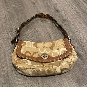 Coach Jacquard Tan Brown Purse Shoulder Bag Braided Strap Y2K Style VGUC